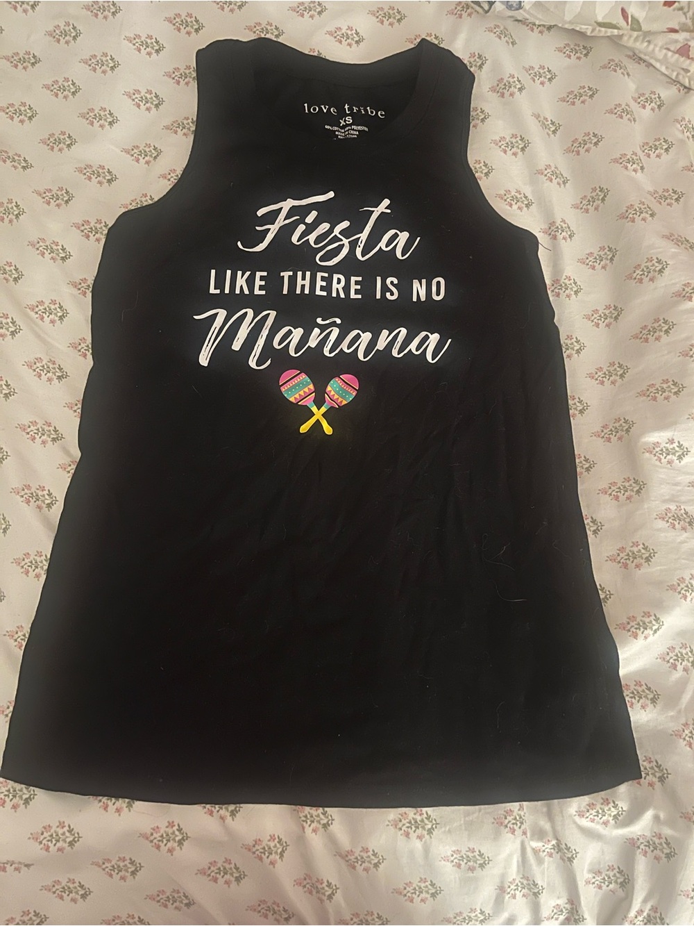 Love Tribe Black Tank Top with Colorful Maracas Fiesta Graphic